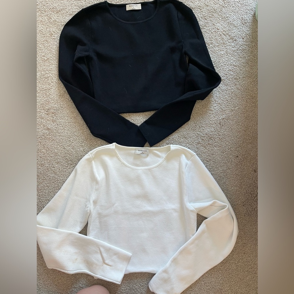 Babaton Black & White Long Sleeve Knit Tops
